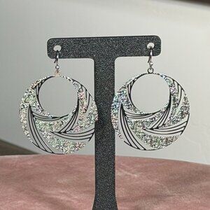 Charming Charlie Holographic Glitter Statement Earrings — Geometric Drop Dangles